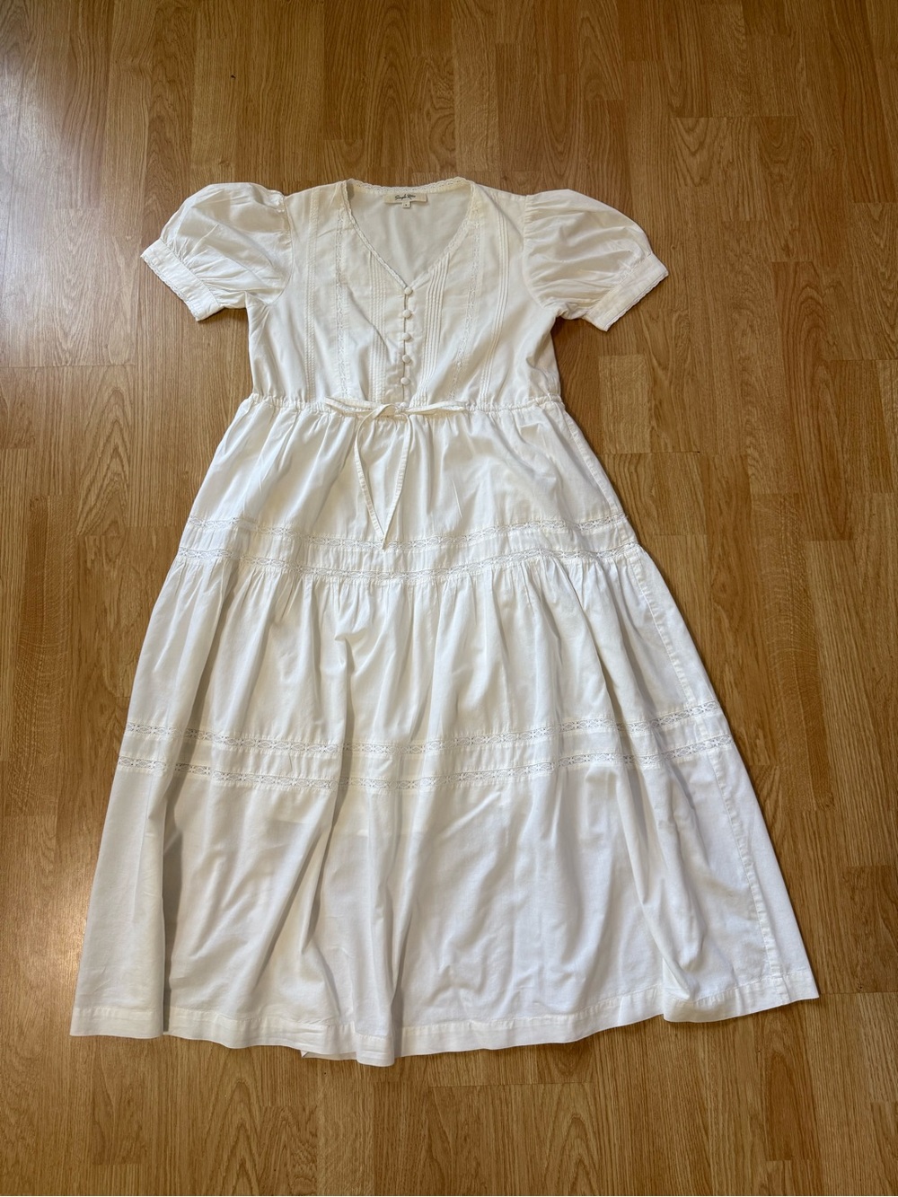 Simple Retro Cream Tiered Cotton Midi Dress - Size S